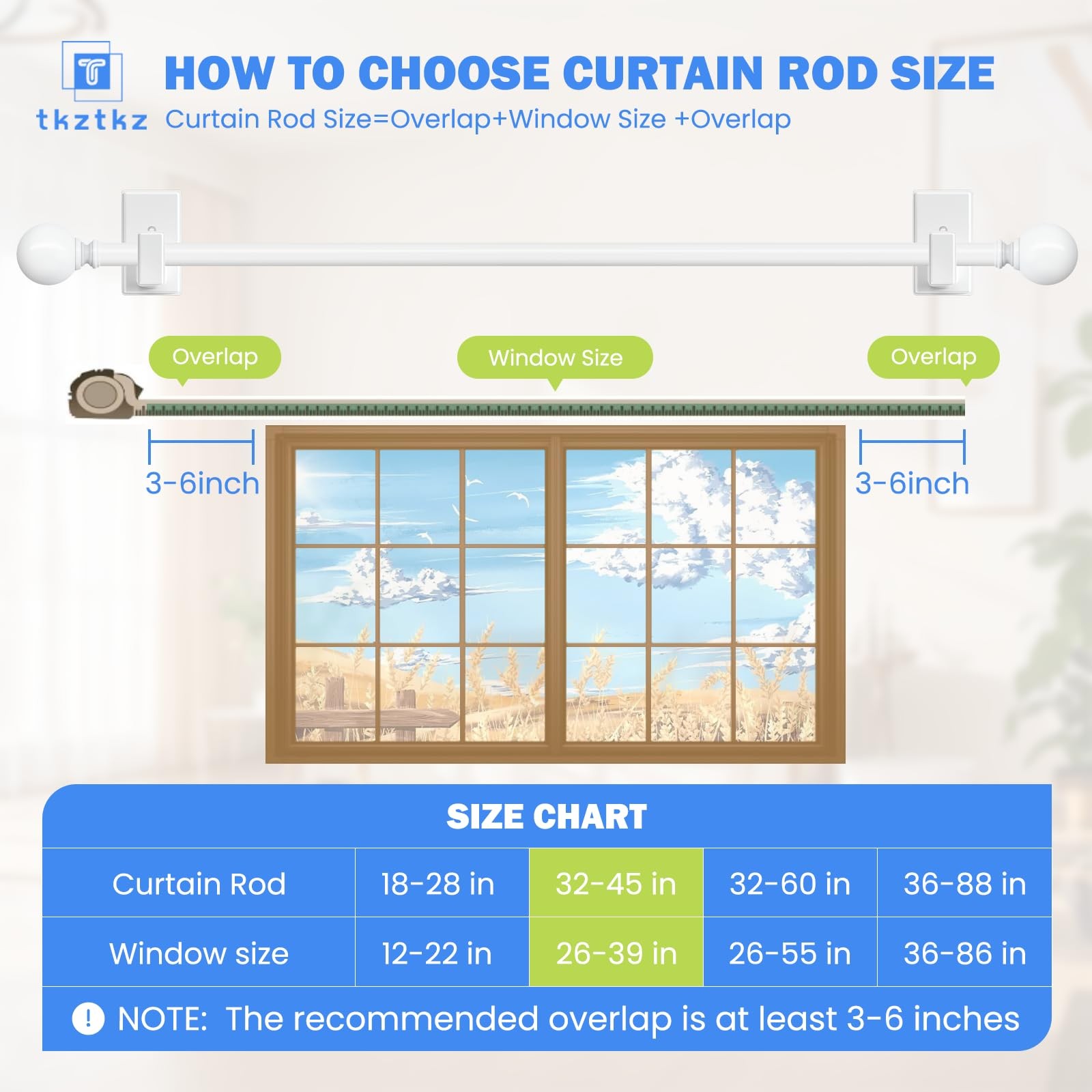 TKZTKZ Curtain Rods No Drilling, 32-45 Inch 32-45″（For 26-39″ windows）, White