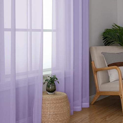 Sheer Curtains 63 Inch Length 2 Panels, Light 42″W x 63″L (Pack of 2) Lilac