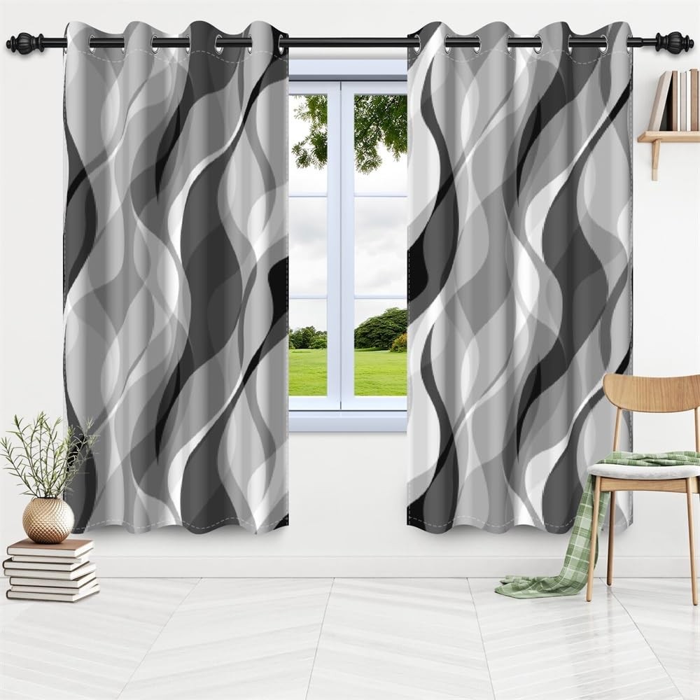 DORCEV Modern Abstract Grey Striped Blackout Curtains Black and Grey Ombre Windo