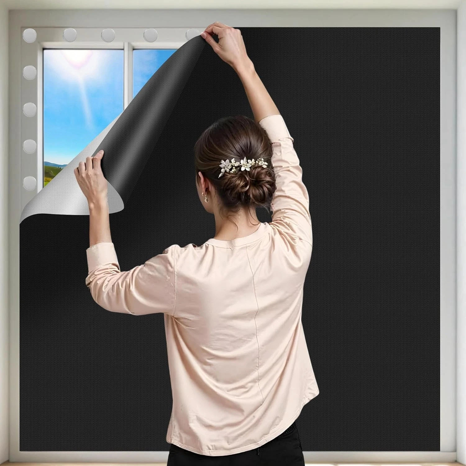 100% Black Out Window Cover Portable Blackout Shades Adhesive Thermal Blackout B
