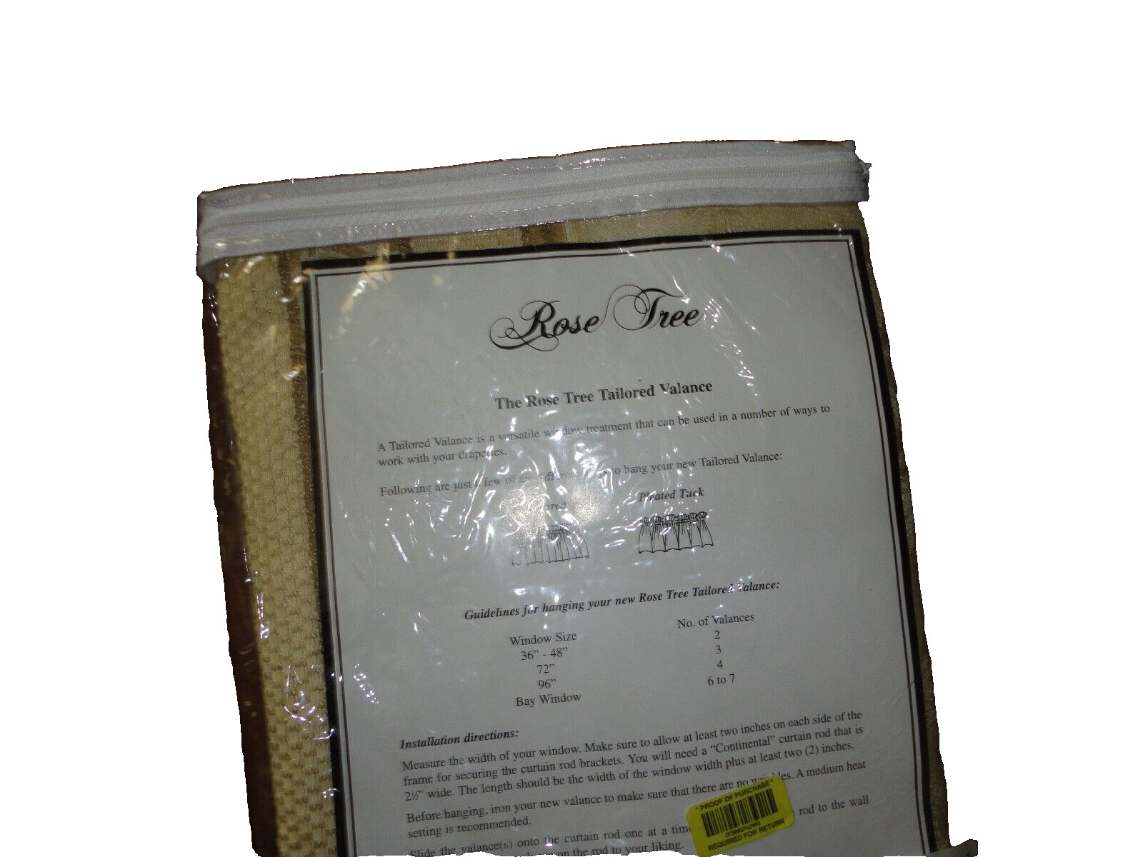 ROSE TREE ST. GERMAIN GOLD JACQUARD FERNWOOD (1) LINED TAILORED VALANCE 14X80