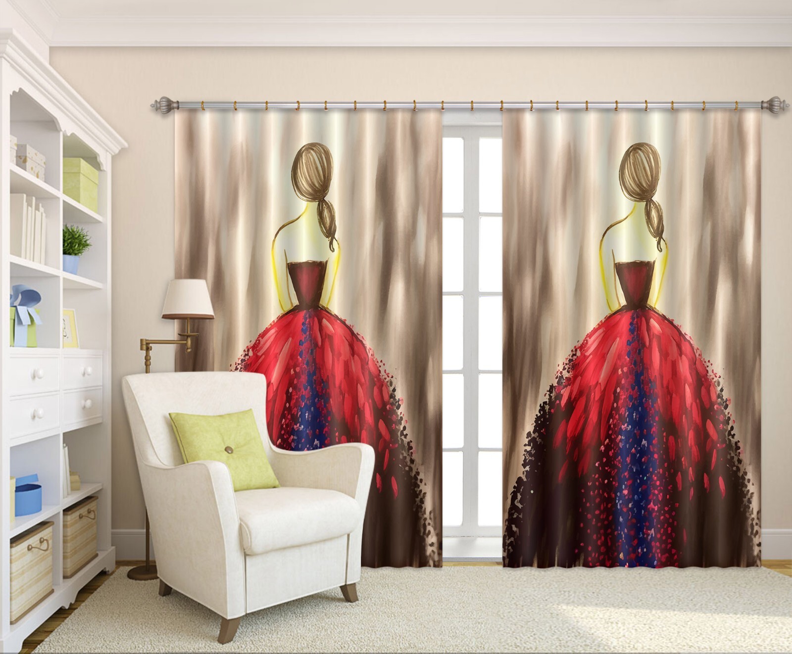 3D Watercolor Dress Girl A6299 Photo Curtain Window Blockout Fabric Amy 2024