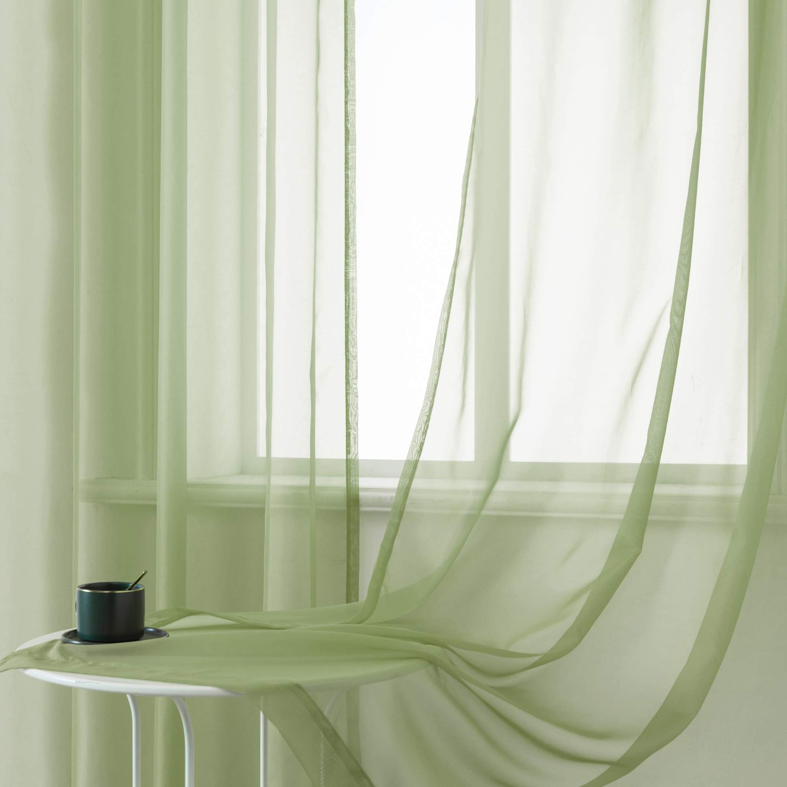 Sage Green Sheer Curtains 96 Inch Length for Living Room 2 Panels Set Grommet…