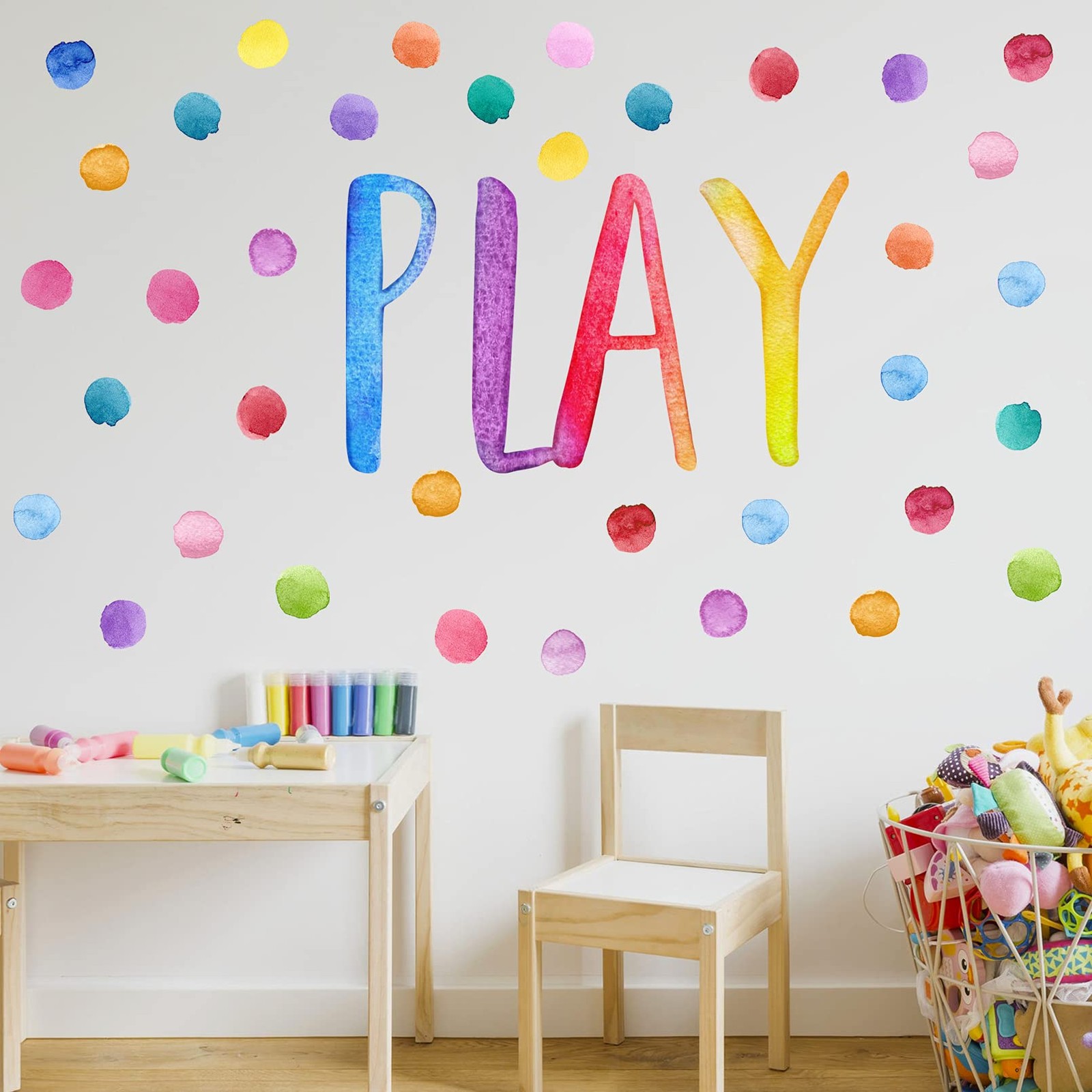 Yovkky Kids Playroom Polka Dots Wall Decals Stickers, Watercolor Play Play1