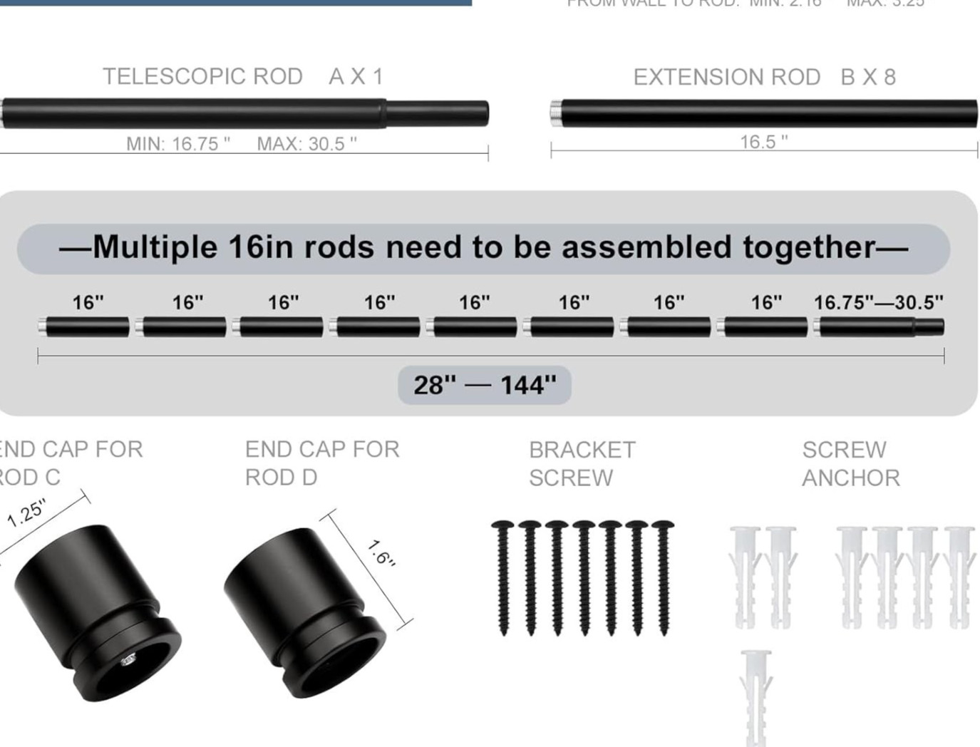 Byondeth Latest Curtain Rods for Windows 28 to 144 Inches Length Black