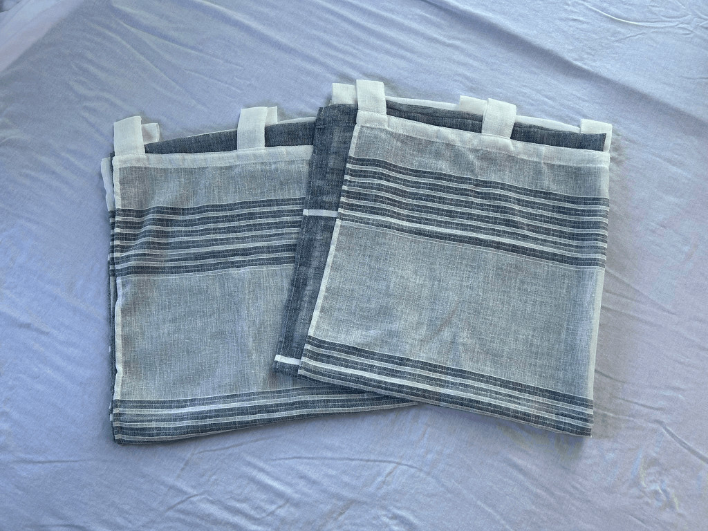 Nicole Miller New York Sheer Tab Blue/White Stripe Long Curtains Panels, 84×37