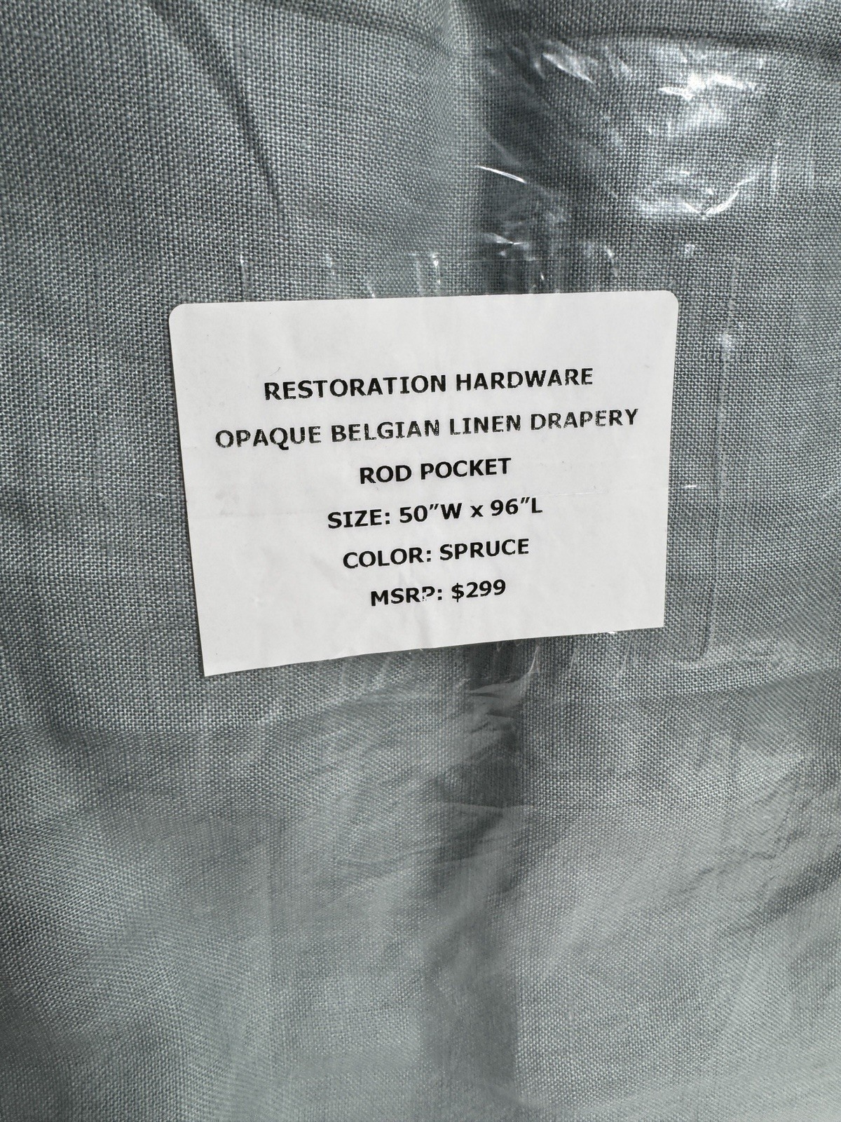 Restoration Hardware Opaque Belgian Linen Drapery RP 50″W x 96″L Spruce $299