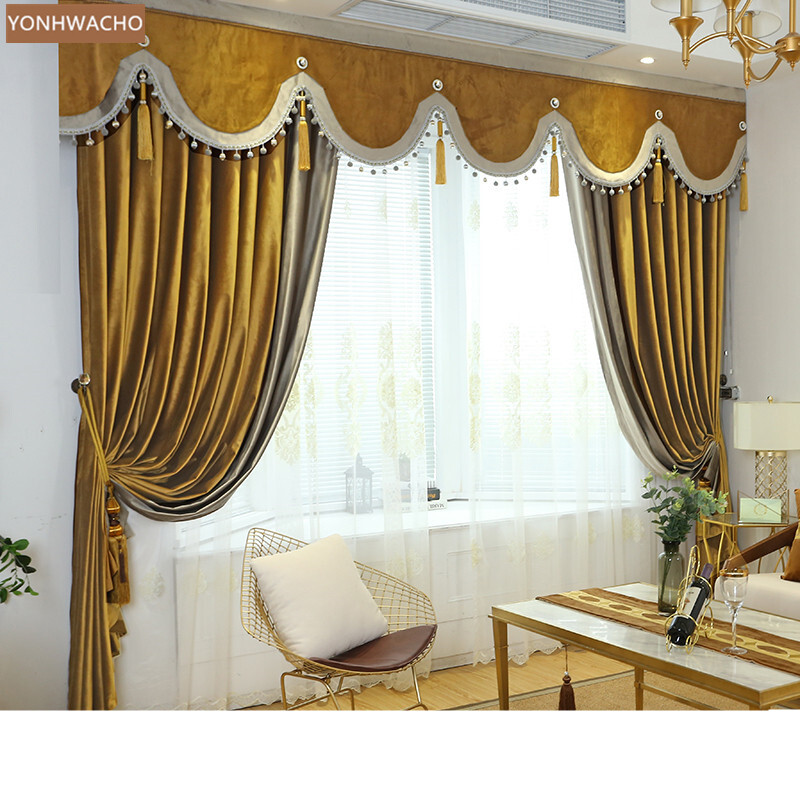luxury Nordic Dutch velvet champagne thick cloth blackout curtain valance C380