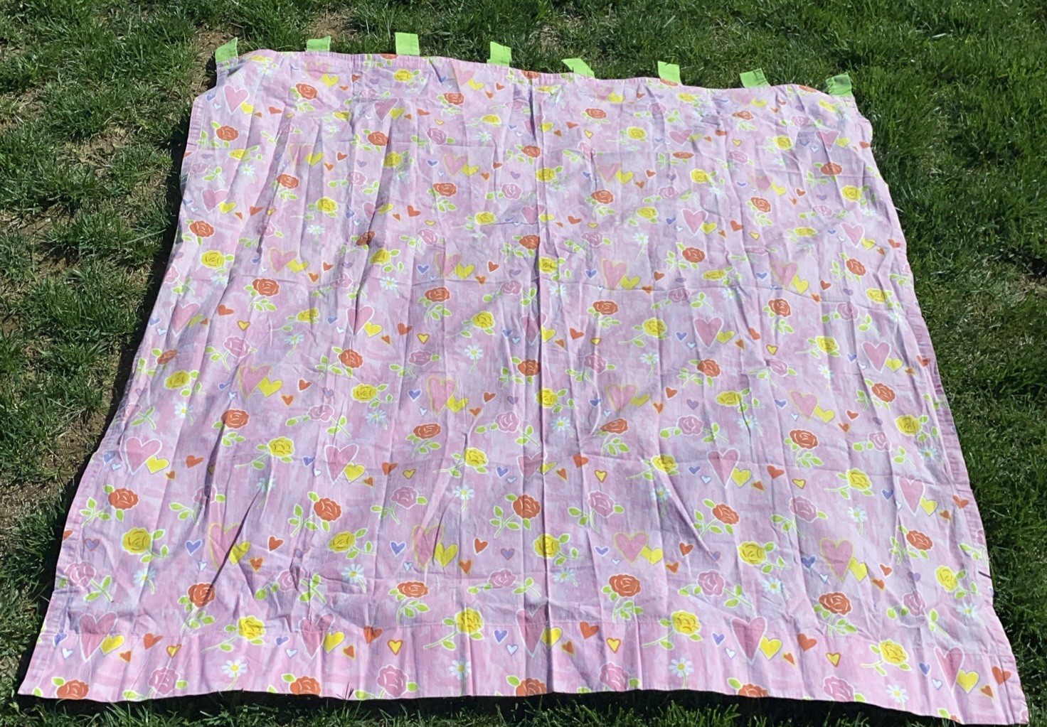 IKEA Curtain Set 4 Panels Pink Floral Hearts 58×54” Slight Fading But Excellent