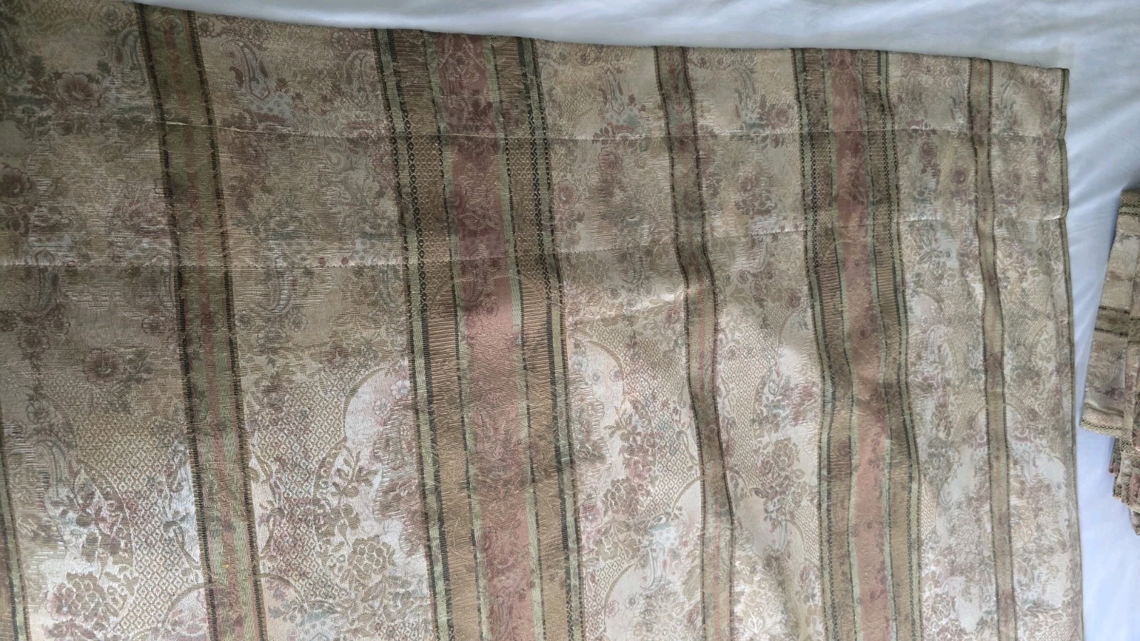 Vtg Croscill 4 Curtain Panels 86×53” Jacquard Damask Floral Beige Golden Pink