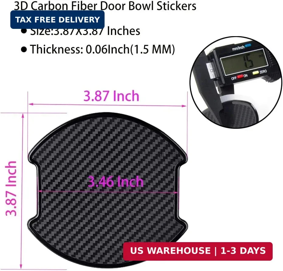 4Pcs Black Carbon Fiber TPU Car Door Handle Cup Protective Stickers Universal Do