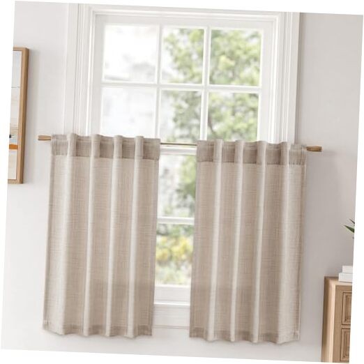Textured Small Kitchen Window Curtains Over 30″W x 36″L (Pack of 2) Linen