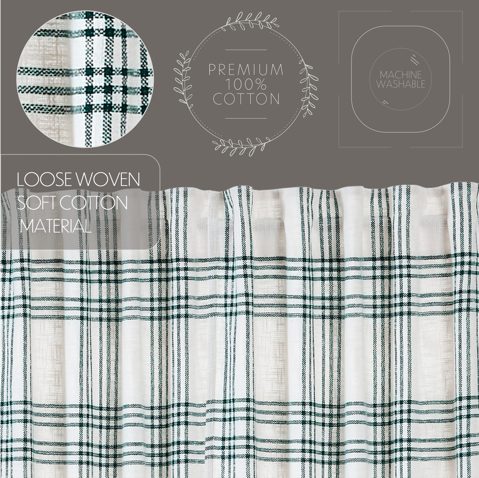 Pine Grove Plaid Green Set (1 Valance 19×72 ; 2 Tier 24×36) VHC Brands