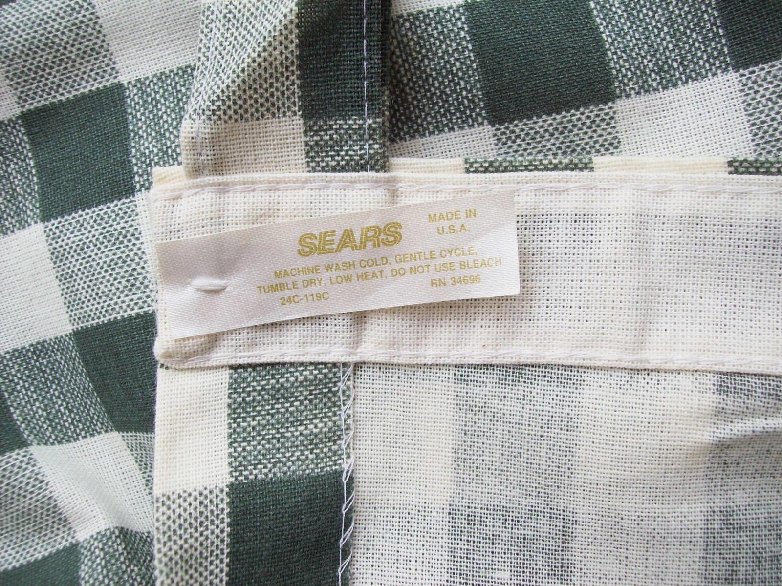 Gingham Tab Top Curtain PANELS AND VALANCES Green/Ivory 40 x 82 TWO PAIRS Sears