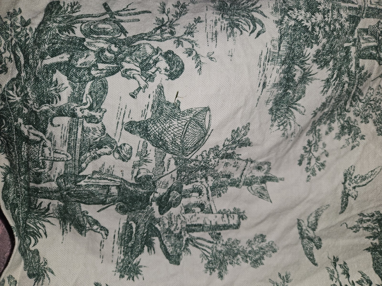 Lot Of 3 Handmade Green French Pastoral Toile Tab Top Curtains Unlined 52″X 60″