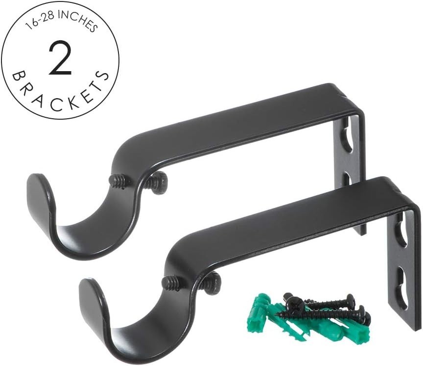 Side Window Curtain Rod End Cap Style Design 1 Inch Pole. 16 to 28 Inch Black