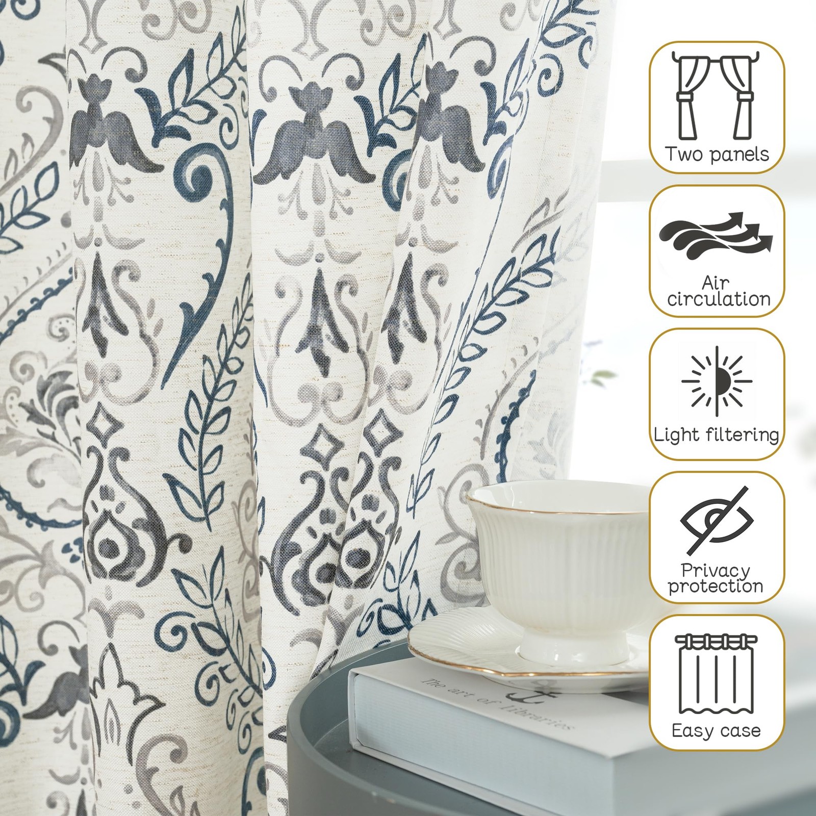 Linen Curtains 40 inch Length for Small Windows, Light Filtering Semi Sheer L…