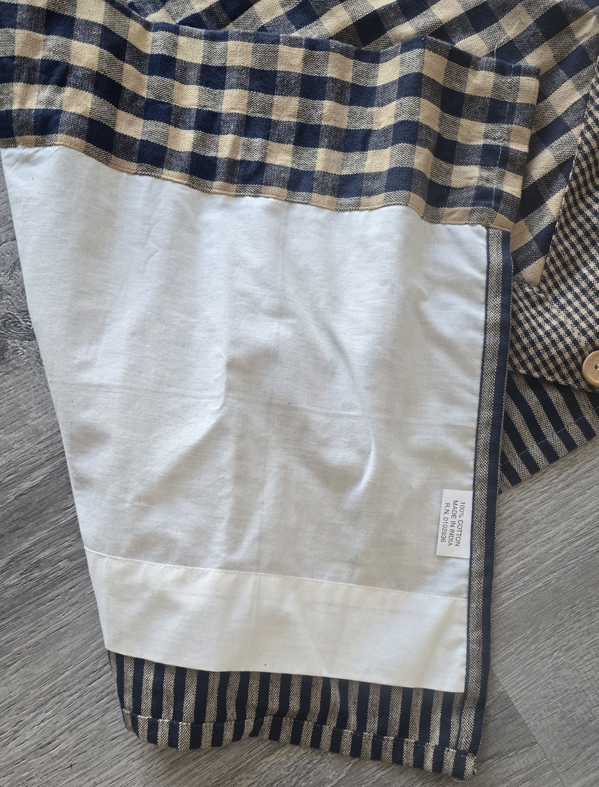 4- PADMA CREATION Primitive Country Layer Valance Navy Beige Plaid/Stripe