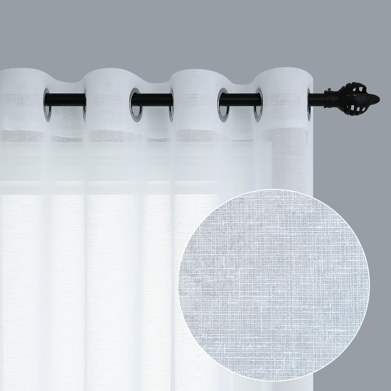 White Sheer Curtains 96 Inches Long For Living Room Decor 2 Panels Grommet Faux