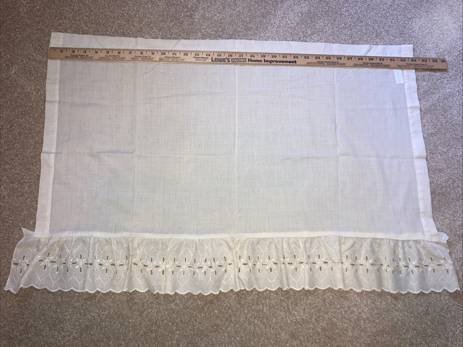 Sears Cream Colored Cafe Curtain Set 33 x 22 inch 2 Panels Lace Ruffle Hem