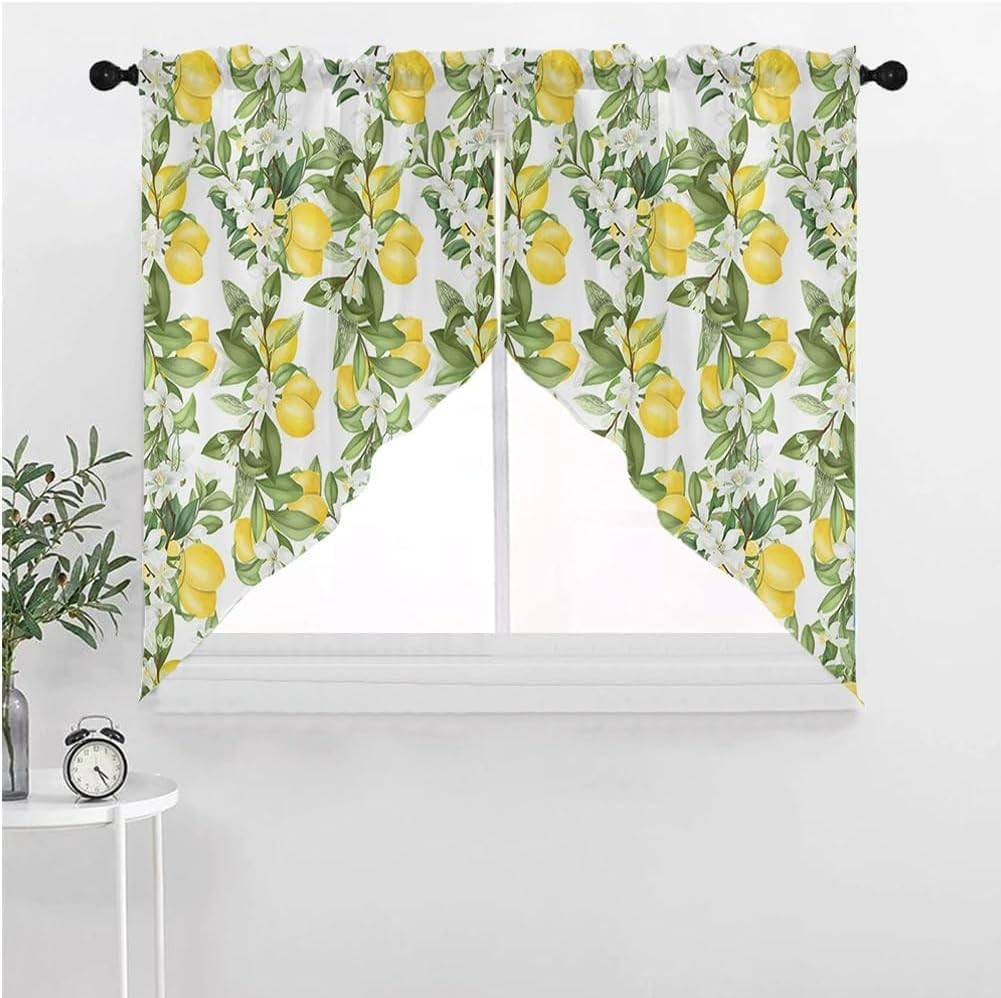 Summer Lemon Swag Valance Curtains for Window Watercolor Plant Fruit Art