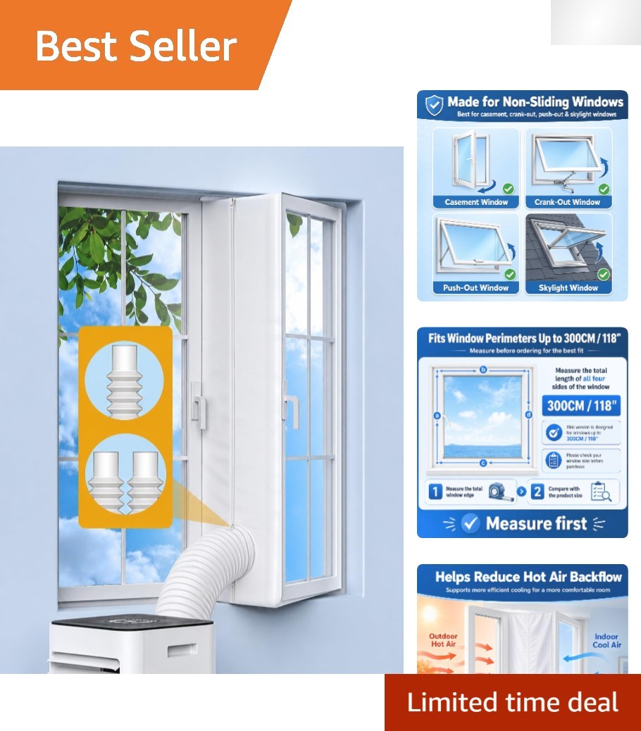 Water-Resistant Portable AC Seal Kit for Casement Windows – 118″ No-Drill Design