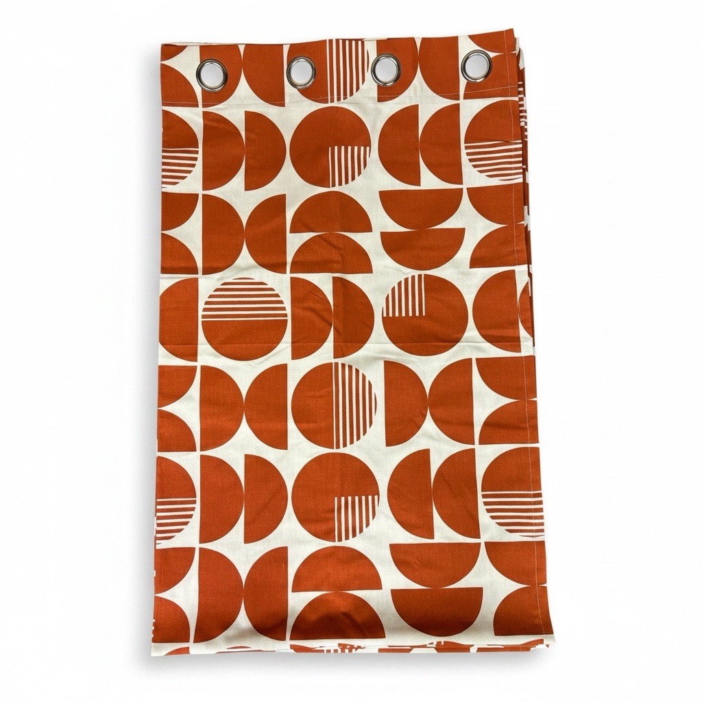 2 MCM Geometric Curtain Panels 52×84 Terracotta Orange Circles Scandinavian Look