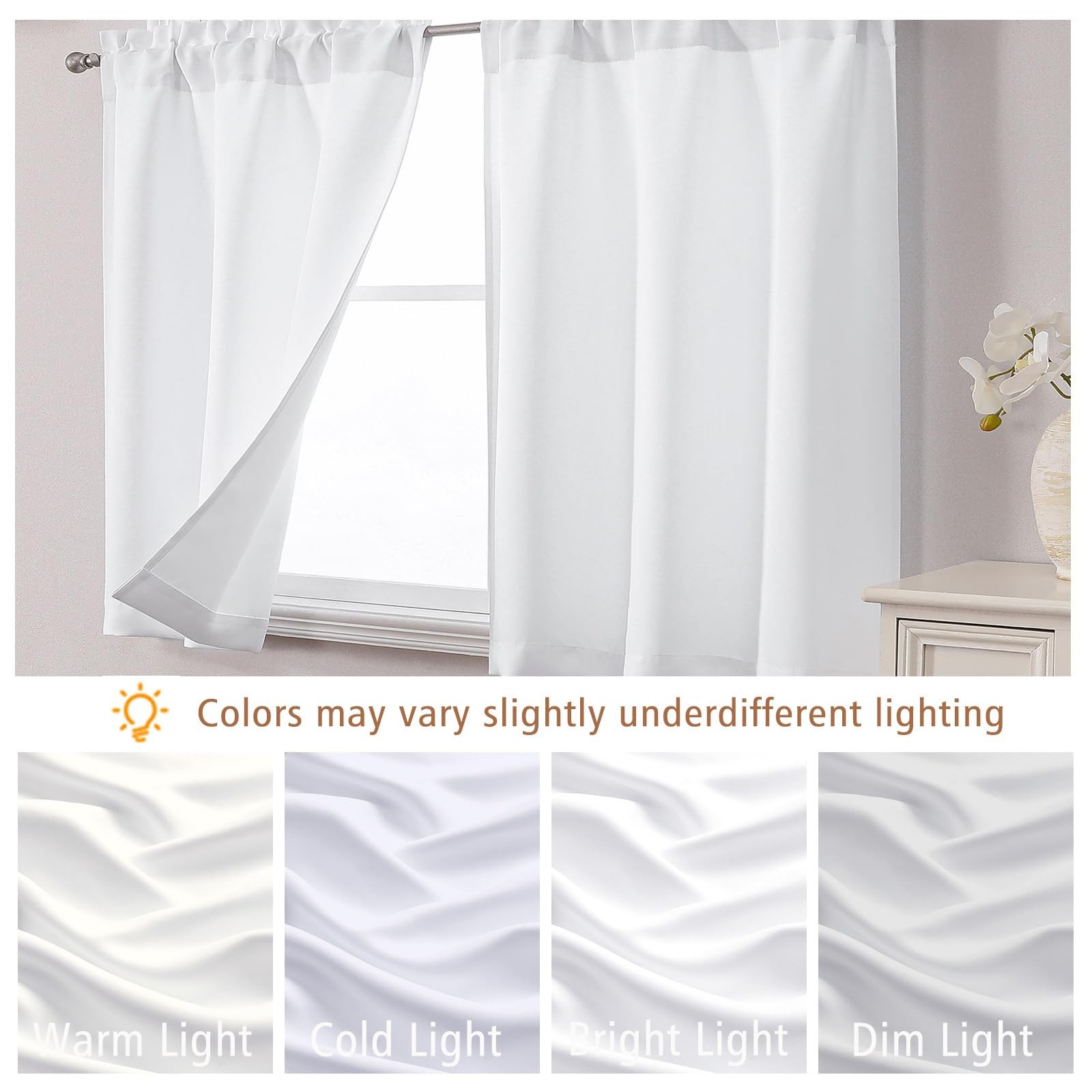 Pure White Valance for Windows 18 Inch Length, Light Filtering Short Kitchen …
