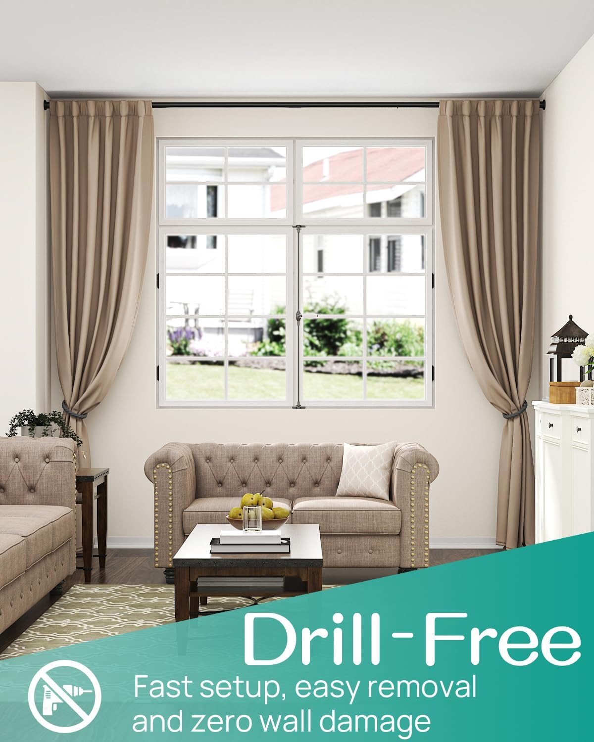 Adjustable Heavy Duty Tension Curtain Rod 42-123 Inch – No Drilling, Easy Instal