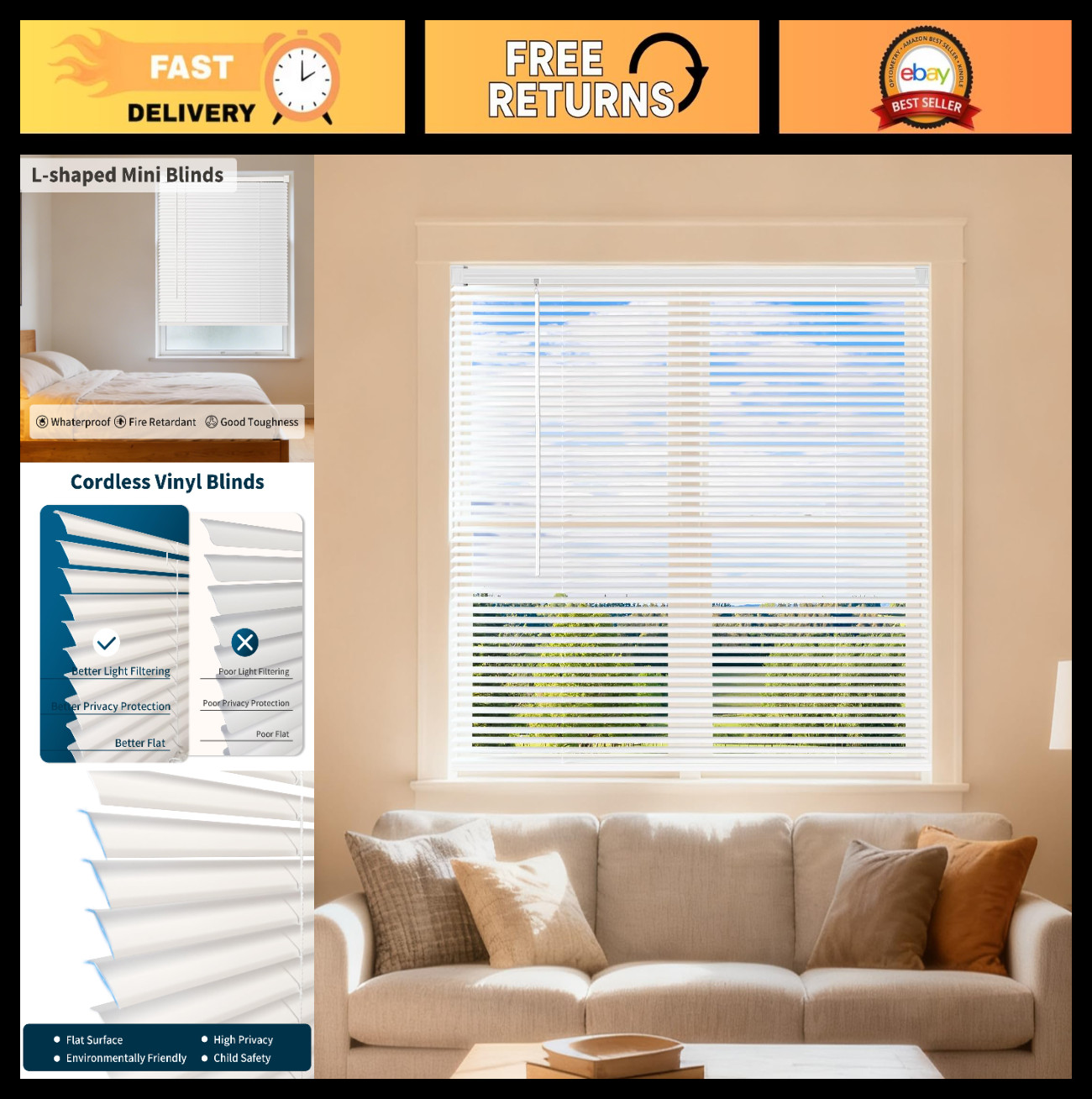 Cordless 1″ Mini Venetian Blinds for Indoor Windows – 22″W x 36″H, Easy Install
