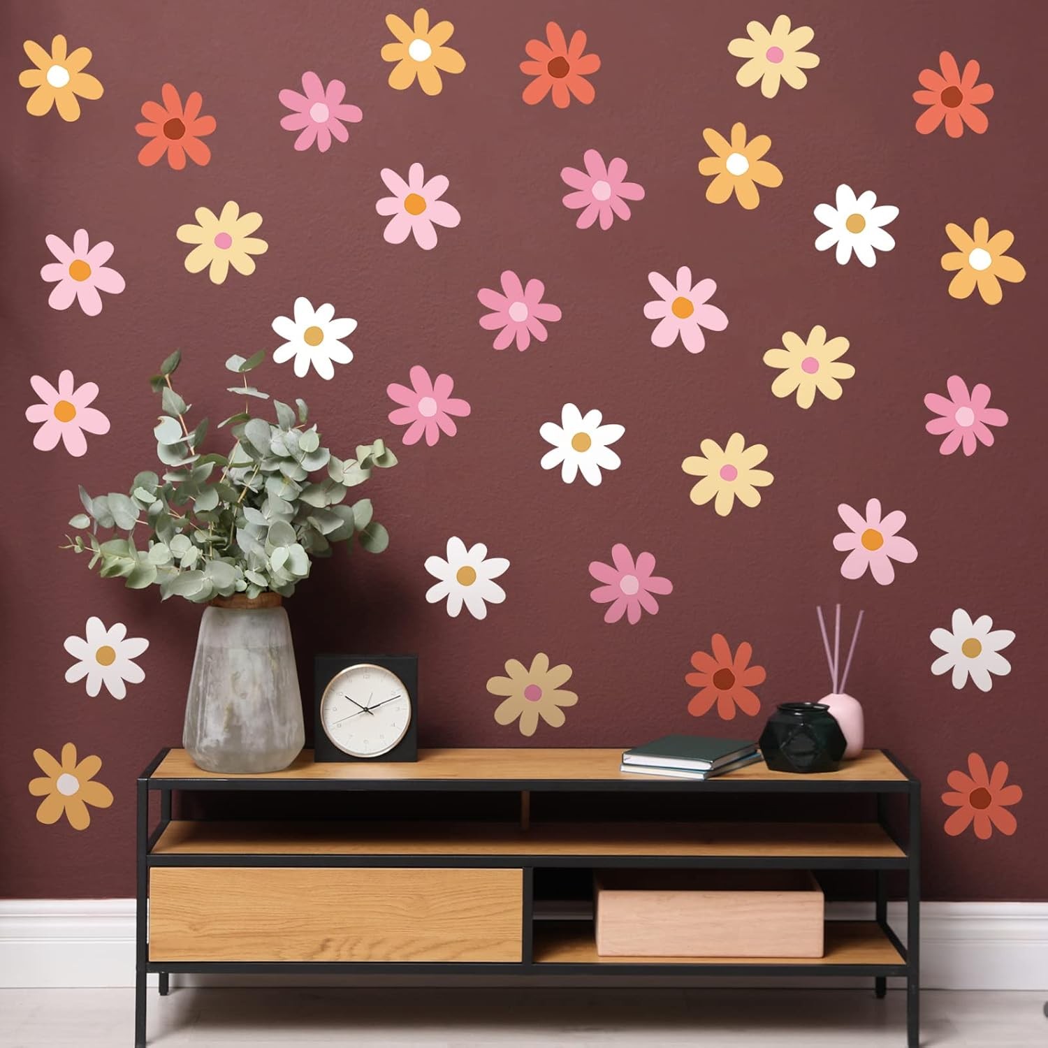 BBTO Daisy Wall Decal Flower Vinyl 0.98 Inches, Pink, White, Orange