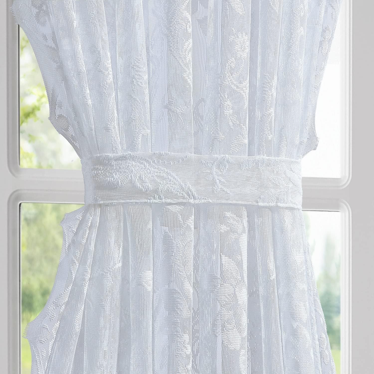 2 52 x 72 White Lace French Door Curtains. (Luna 52×72, White) | Pair of Premium