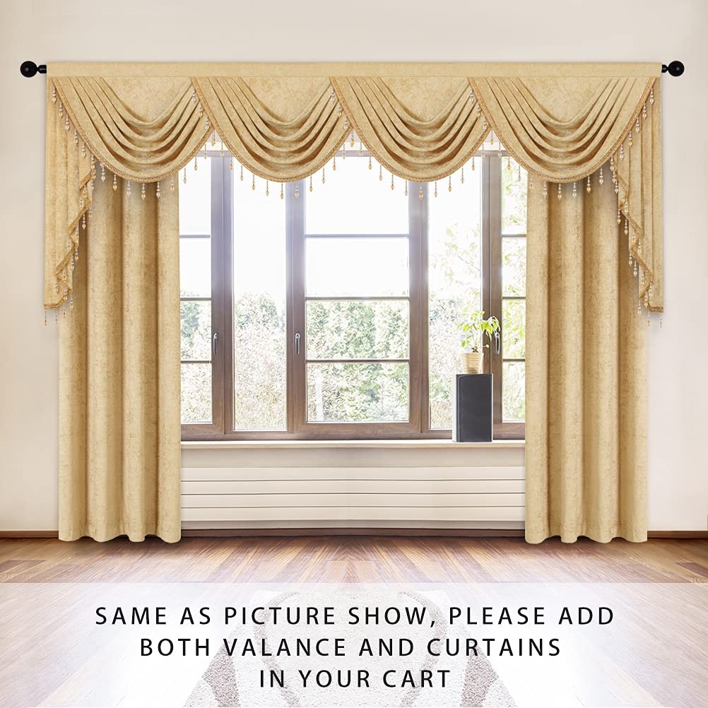 Elkca Thick Chenille Window Curtains Valance For Living Room Luxury Gold