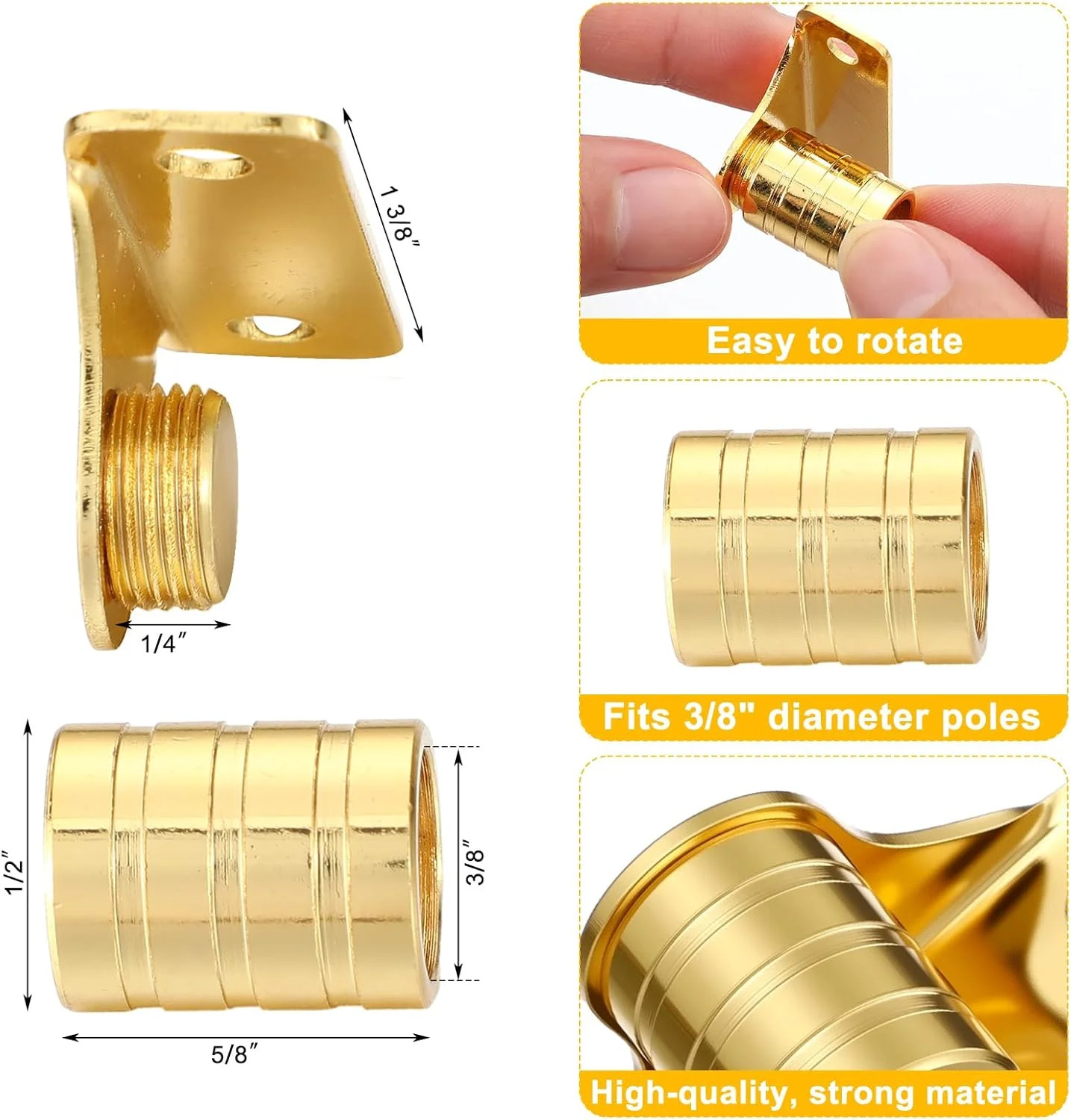 MorningRo 4 Pcs Outside Mount Curtain Rod Bracket 3/8″ Brass Bracket Set for 3/8