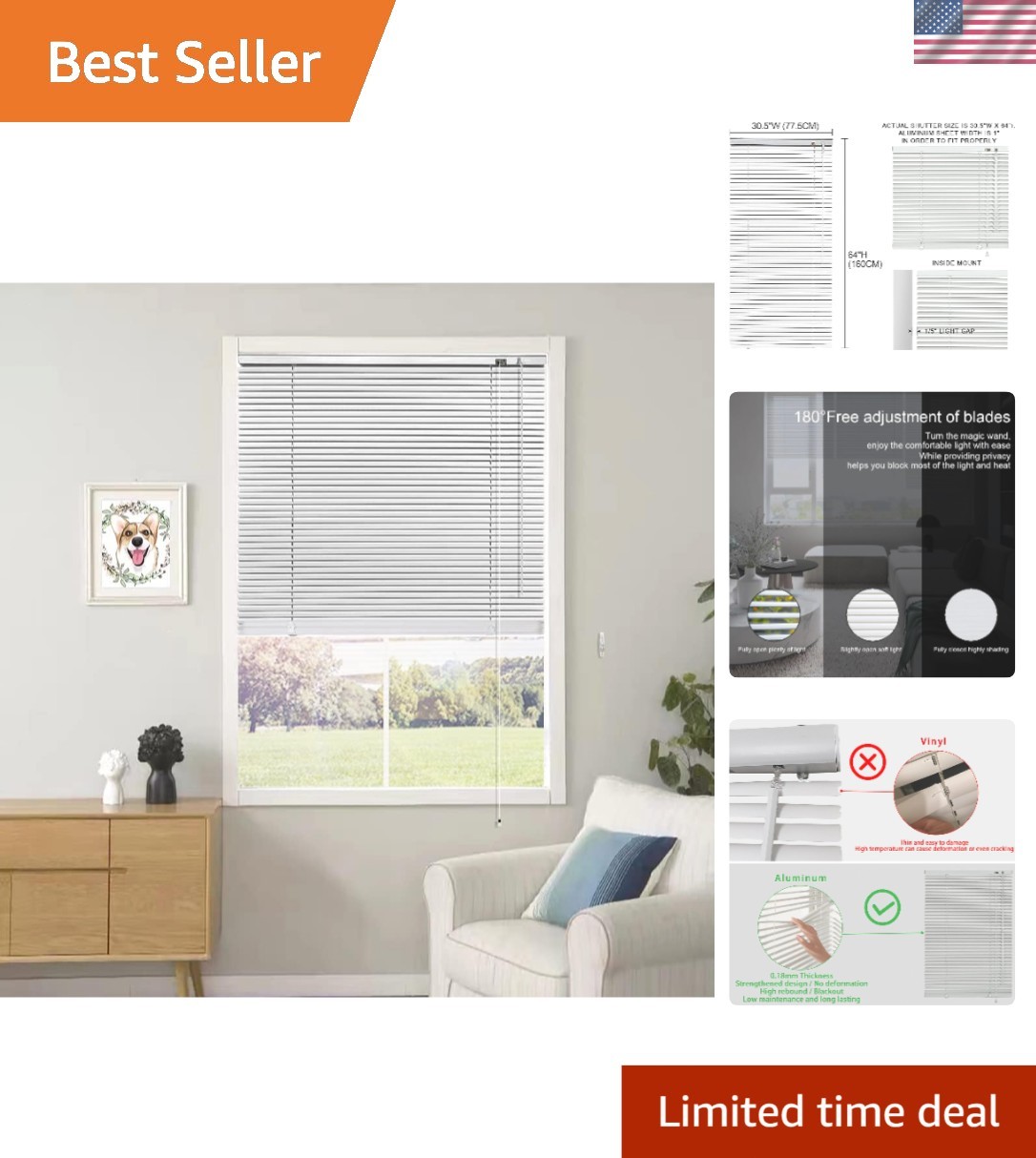 Mini Blinds for 31 Inch Wide Windows Light Filtering Waterproof Aluminum Vene…