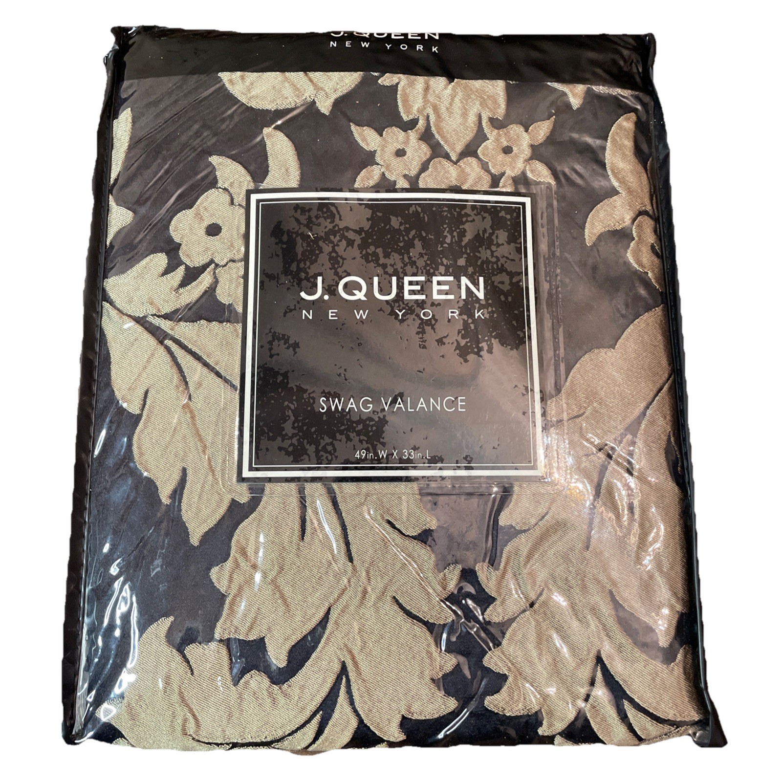 J QUEEN FAIRMONT BLACK TAN SWAG VALANCE 49 X 33 NEW