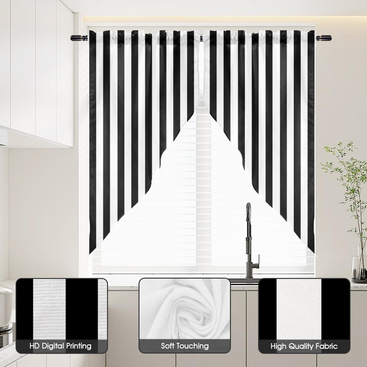 Black and White Kitchen Curtains Striped Simple Trendy Neutral Art Teen Men B…