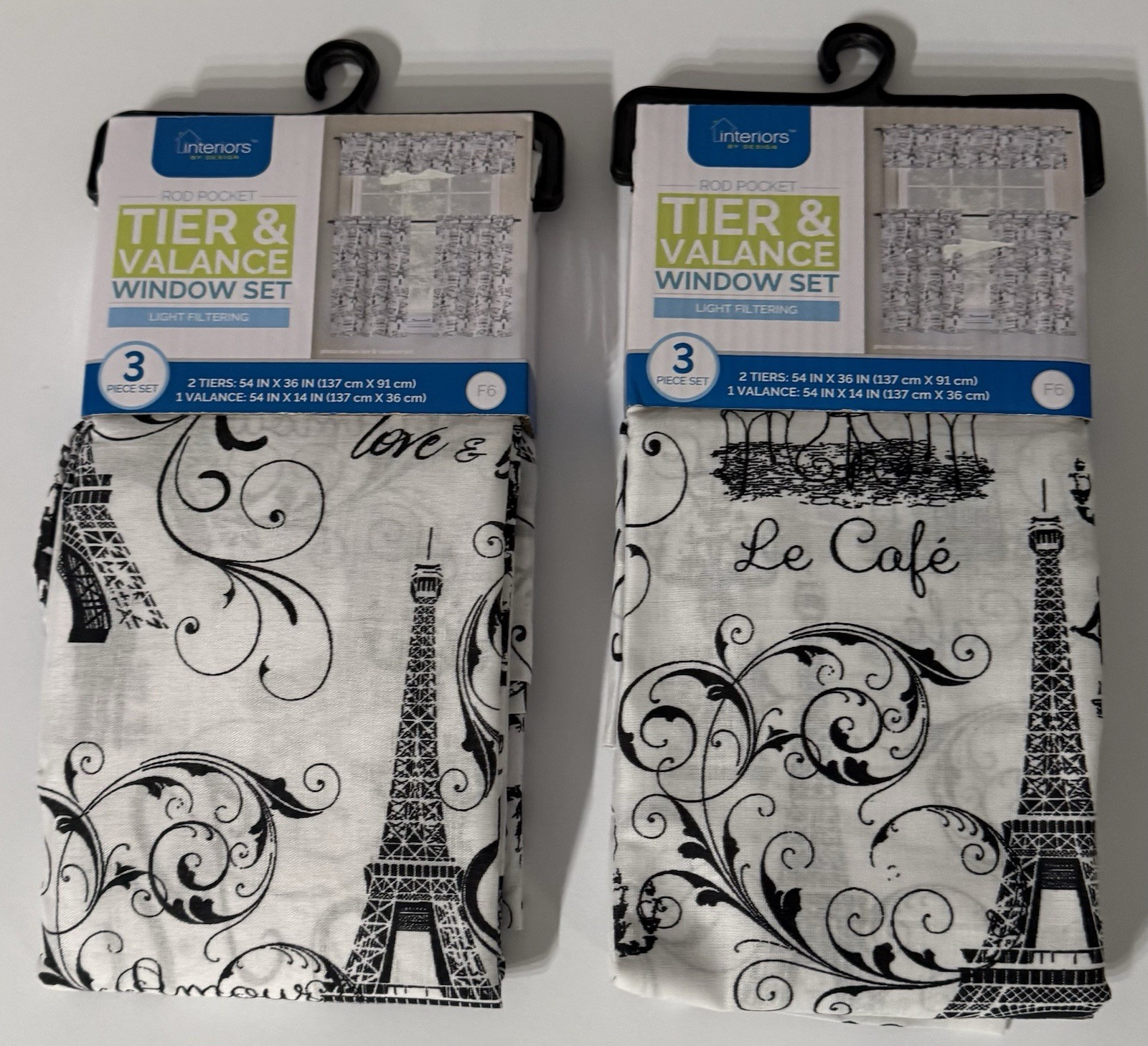 INTERIORS~SIGHTS OF PARIS~3 PIECE TIER & VALANCE CURTAIN SET~NEW~ROD POCKET