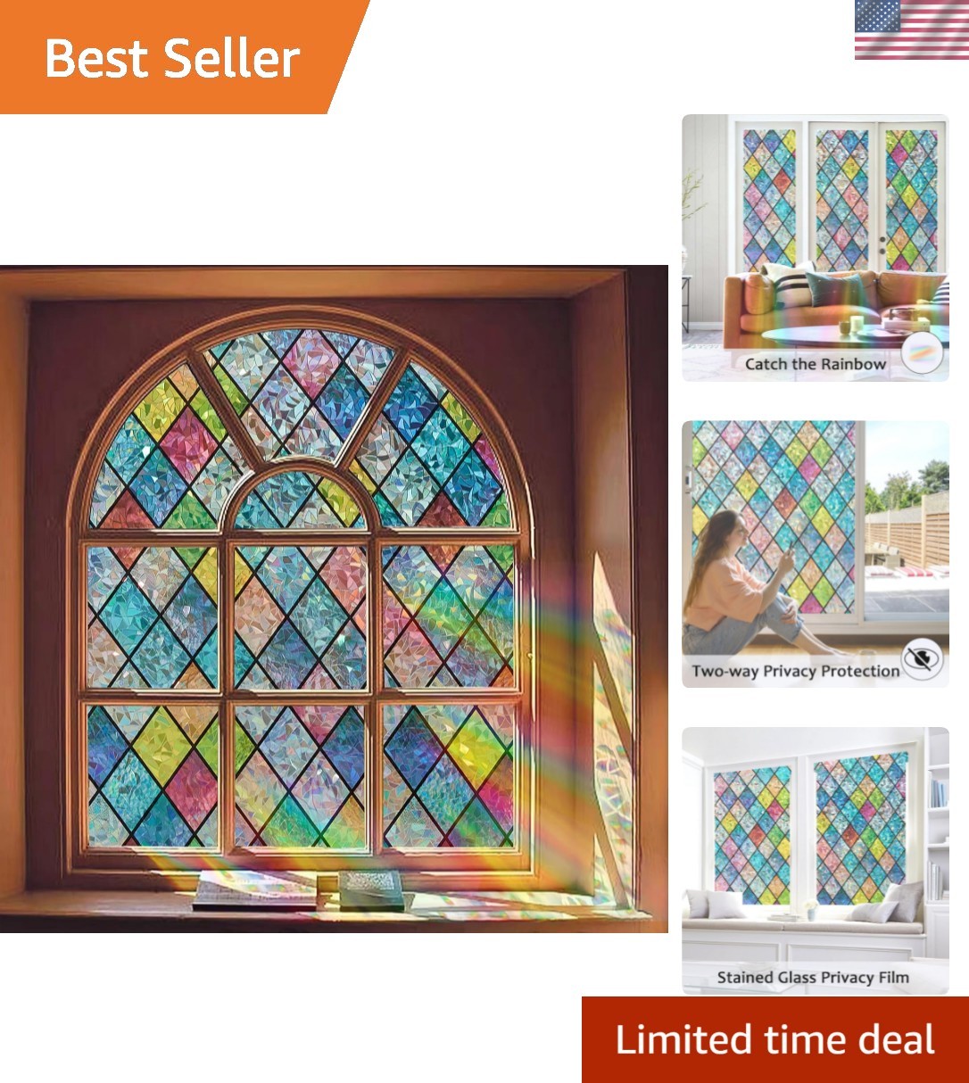 Window Privacy Film, Static Cling Stained Glass Window Film Decorative, Non-A…