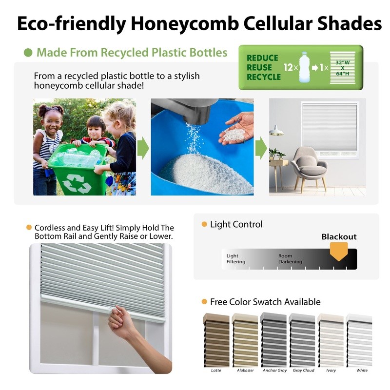 Cordless Cellular Shade Energy Efficient Window Treatment Privacy Indoor Use
