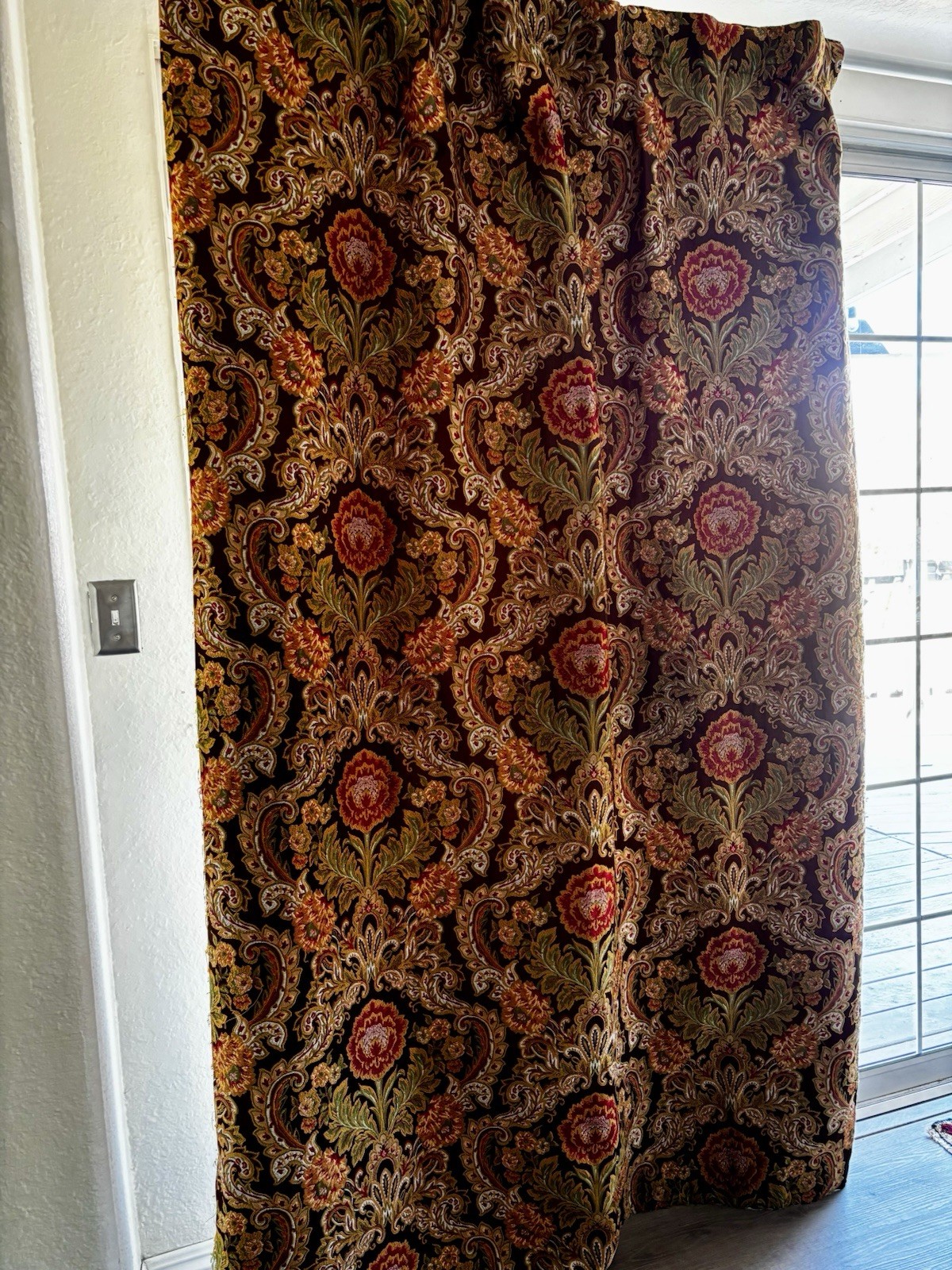 Vtg Pier 1 Floral Paisley Heavy Brocade Damask Lined Curtain Drapes Brown Multi