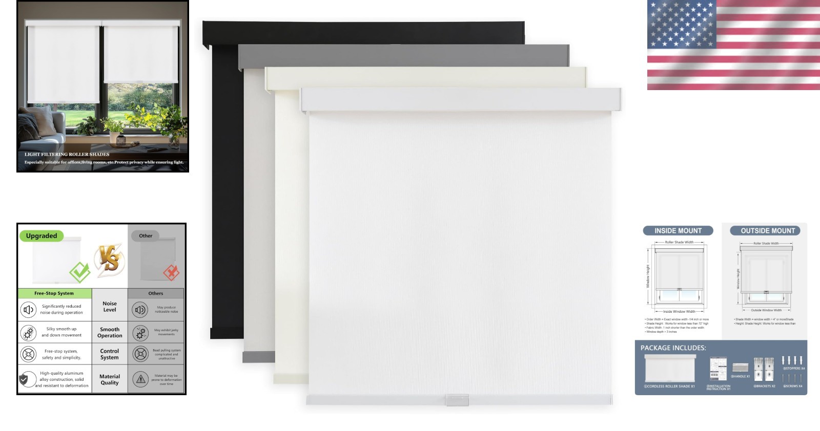 Light Filtering Roller Shades Cordless Blackout Blinds UV Insulated Window Co…