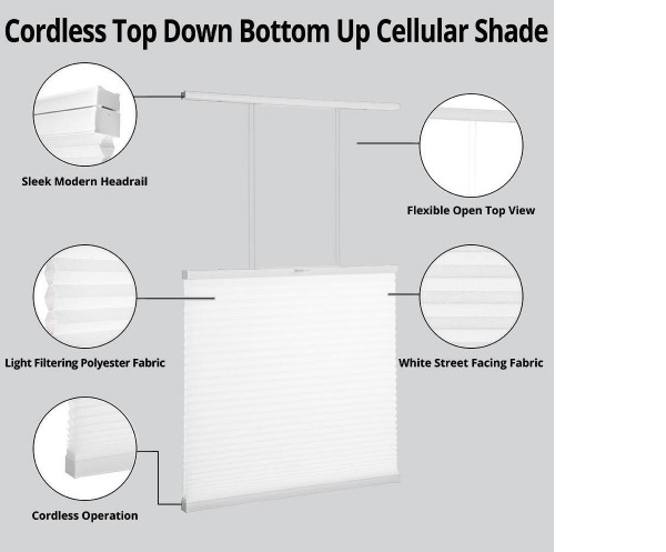 4x – Snow Drift Top/Down Bottom/Up Cordless Cellular Shades 20.5″ x 64″(4 blinds