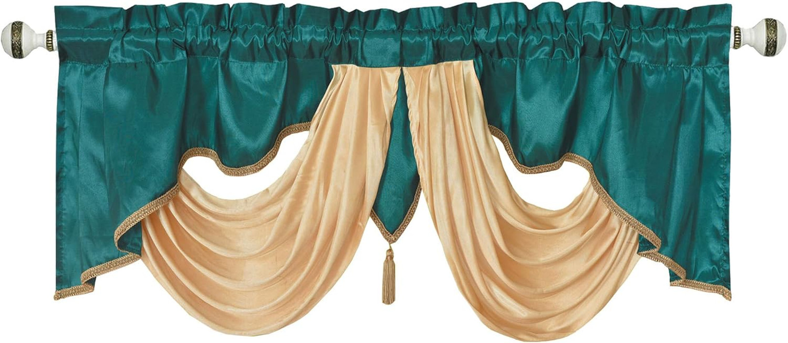 GOHD Valarie Fancy Window Valance. 54 X 18. Taffeta Fabric with Soft Satin Swag.