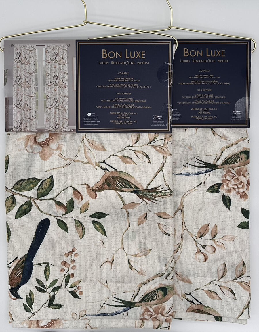 Bon Luxe Luxury Cornelia Bird Floral Drapes Curtains (4) ~ 37″ x 84″ Multicolor