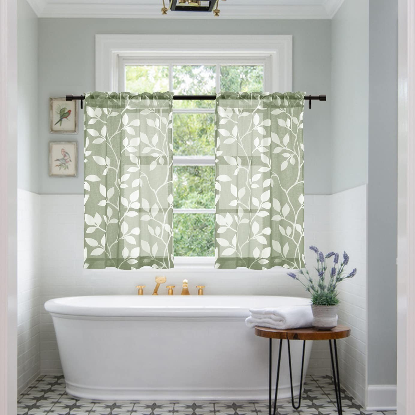 XTMYI Boho Curtains for Kitchen Window Green 25″W x 30″L (Pack of 2), Sage