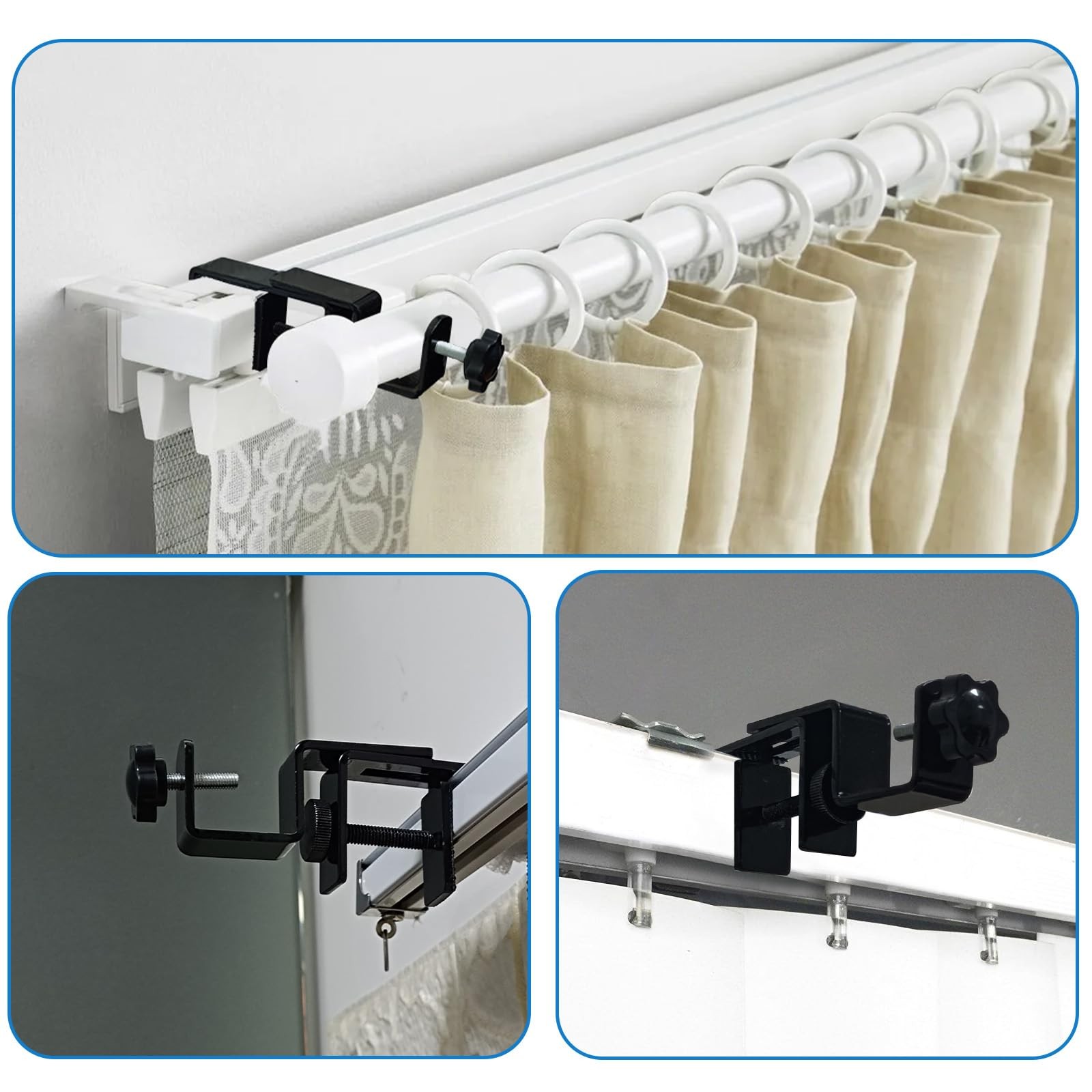 2 Pcs Black Outside Mounted Blinds Curtain Rod Brackets