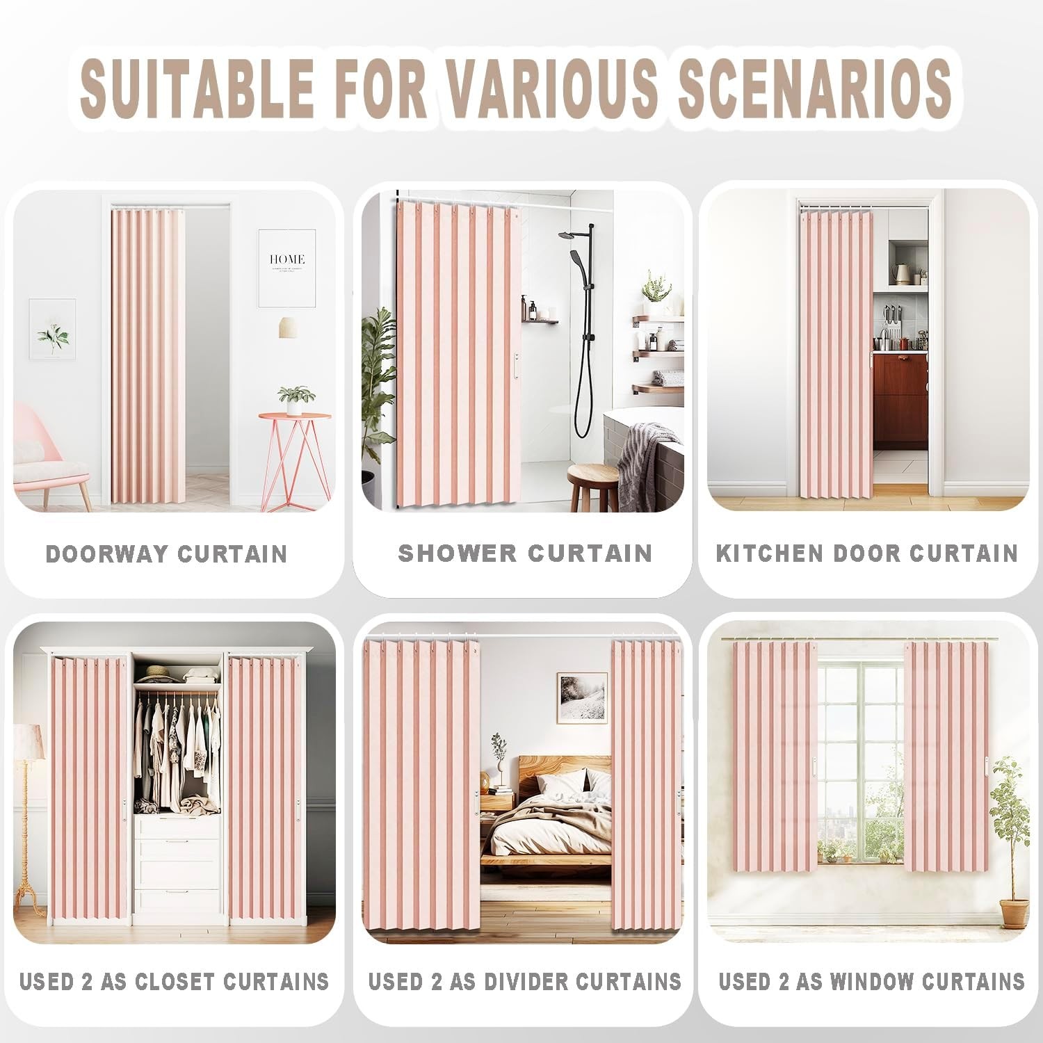 80-inch long room divider curtain, width 52 cm × length 78 cm, pink.
