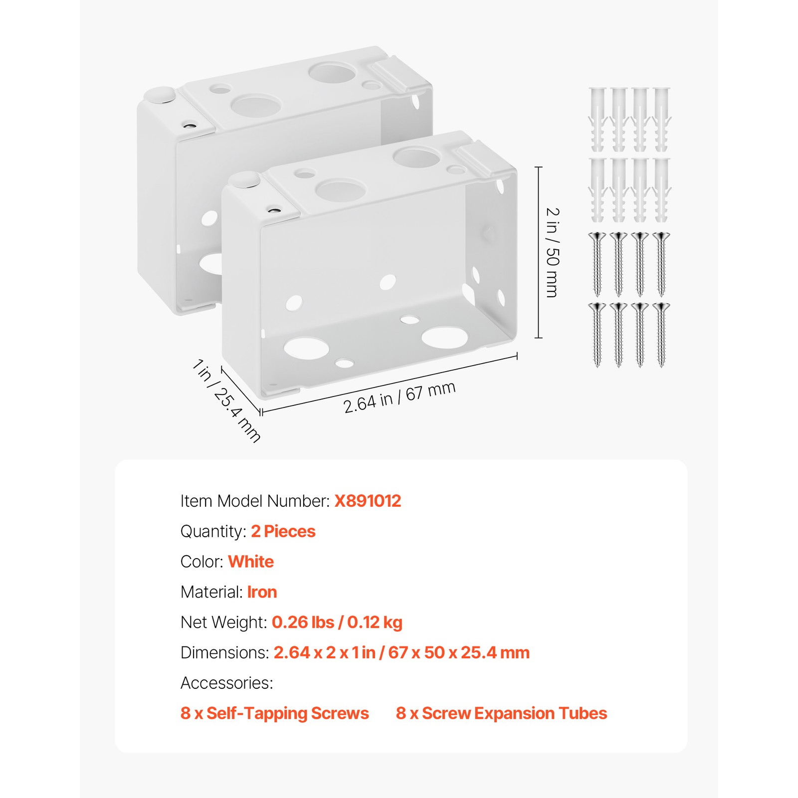 Uimoso Box Mounting Brackets for Window Blinds, 2 Pieces, White