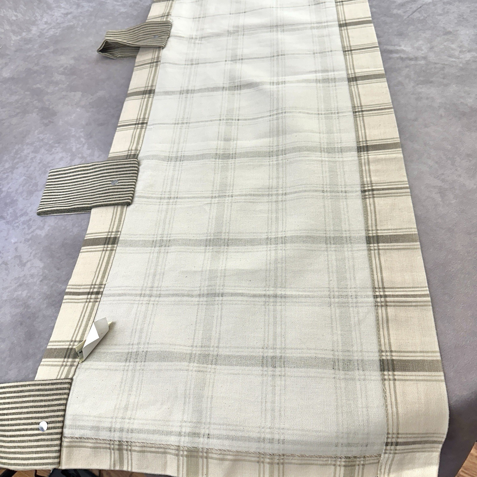 VTG Waverly Plaid Pointed Tab Valance Sage Green Taupe Cream 18×51 Farmhouse EUC